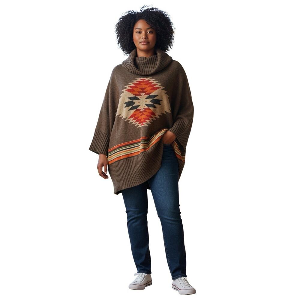 Tasha Polizzi Cowl Neck Aztec Sweater Poncho Womens XL